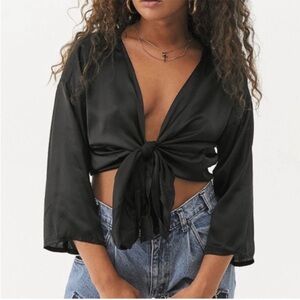 Urban Outfitters Black Tie-Front Blouse